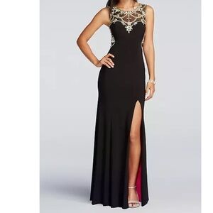 BETSY AND ADAM Illusion Low Back Prom Dress Crystal Beading Rhinestones Size 2